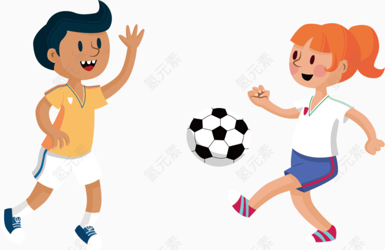 小学生踢球彩色水彩卡通手绘装饰元素
