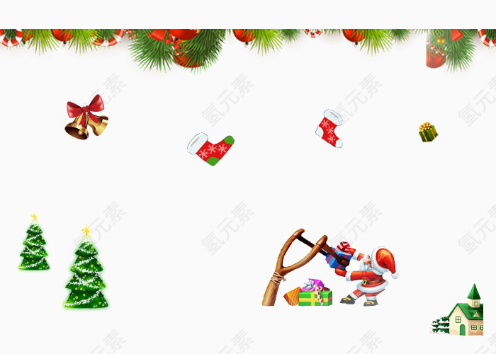 卡通松叶圣诞袜子圣诞铃铛圣诞树圣诞老人