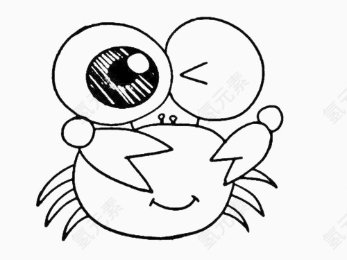 简画线条卡通动物眨眼螃蟹