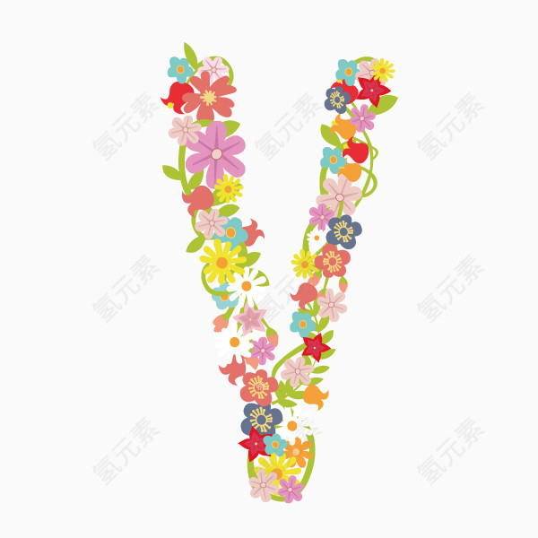 数字字母V 花朵装饰