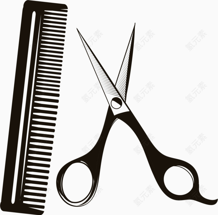理发剪刀梳子卡通手绘图标元素