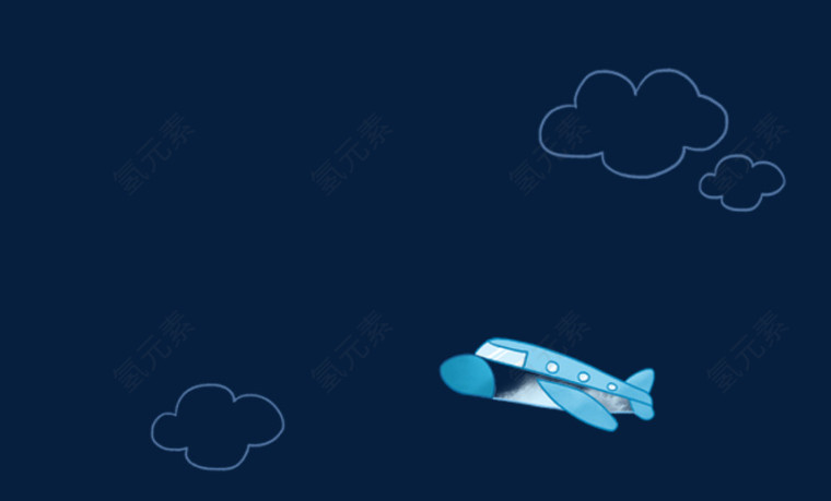 手绘白云和飞机