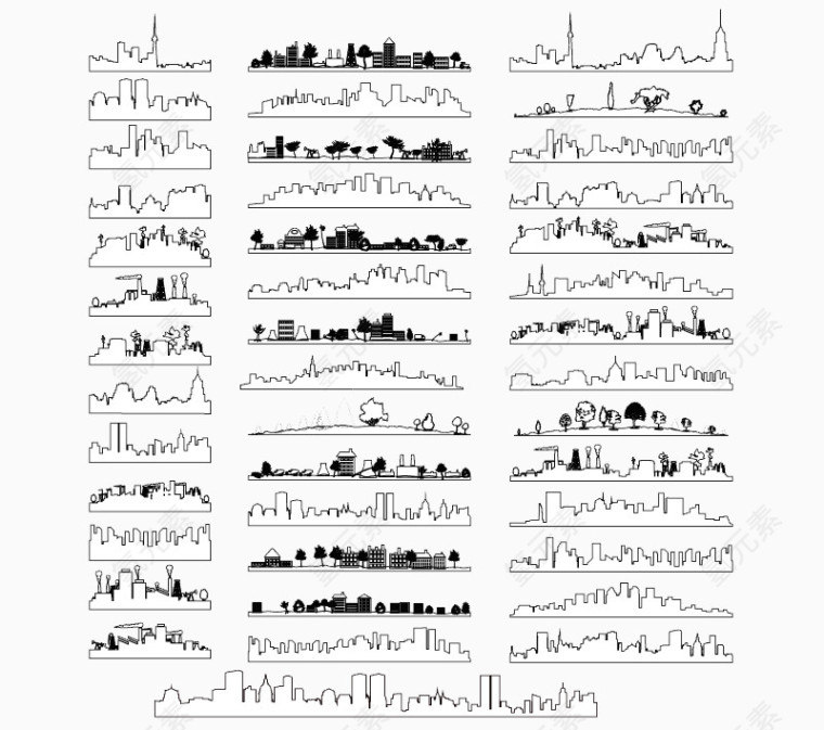 40款线绘城市剪影矢量素材
