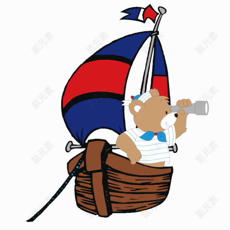 帆船上的水手小熊