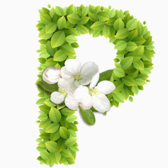 春意盎然的绿叶花卉字母P
