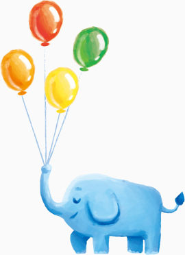 手绘卡通大象鼻子拿着气球