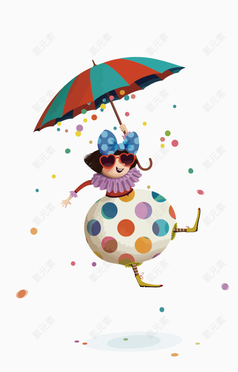 小丑PNG素材免费下载 小丑  雨伞手绘