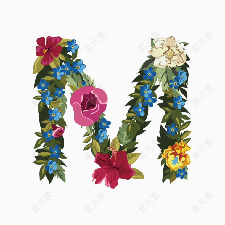 彩色花朵英文字体字母M