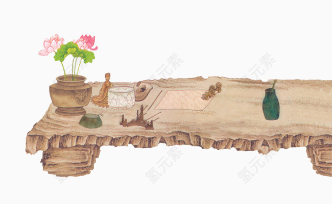 手绘古代木桌