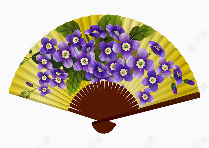 印有紫色花朵的扇子