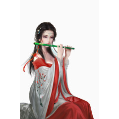 吹笛子的古代女子