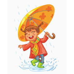 卡通手绘雨中撑伞小女孩
