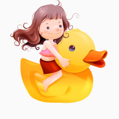 骑在玩具鸭上的小女孩