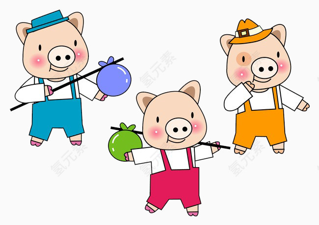 卡通手绘三只小猪