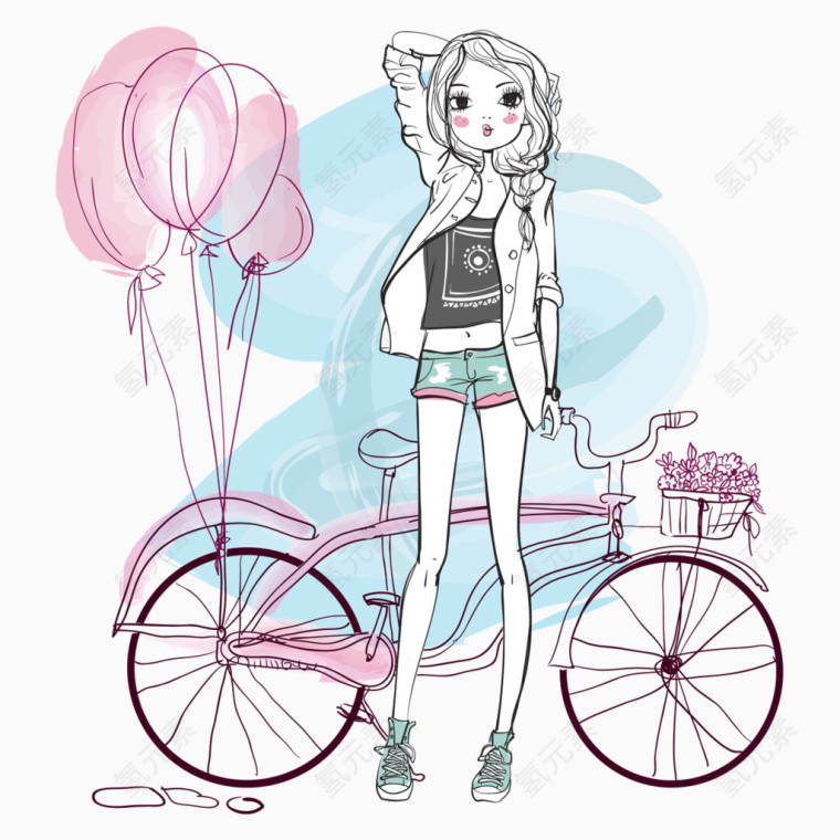 自行车与卡通女孩漫画 