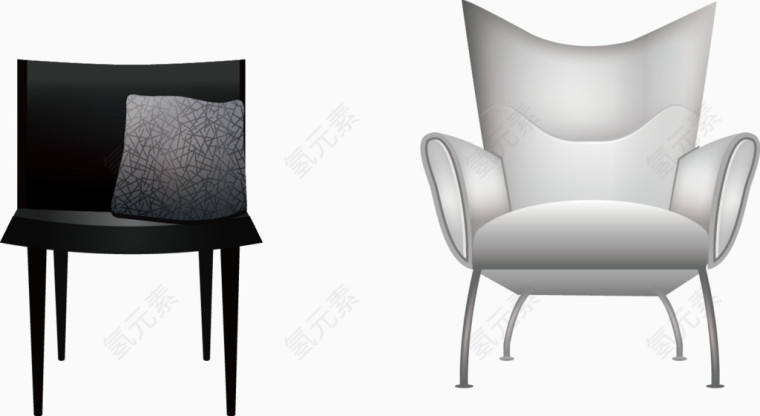 黑色椅子和白色椅子