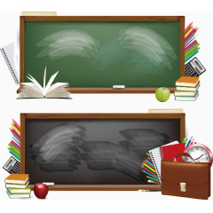 开学季手绘黑板书本苹果闹钟书包计算器