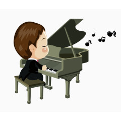 卡通手绘弹钢琴的小男孩