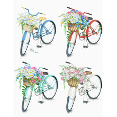单车鲜花篮卡通手绘装饰元素