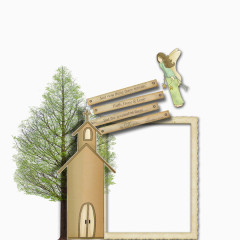 绿树木屋装饰的边框