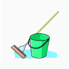 卡通手绘清洁工具桶和墩布