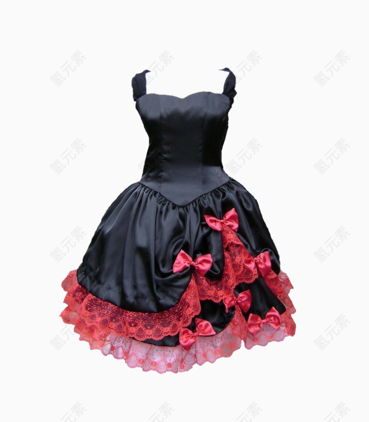 黑色吊带花朵装饰裙子