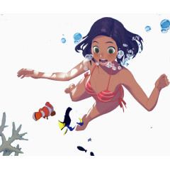 海底游泳的女孩场景