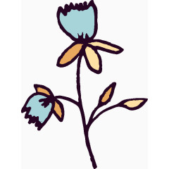 蓝色卡通手绘花朵海报装饰素材