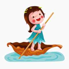 卡通小女孩划船