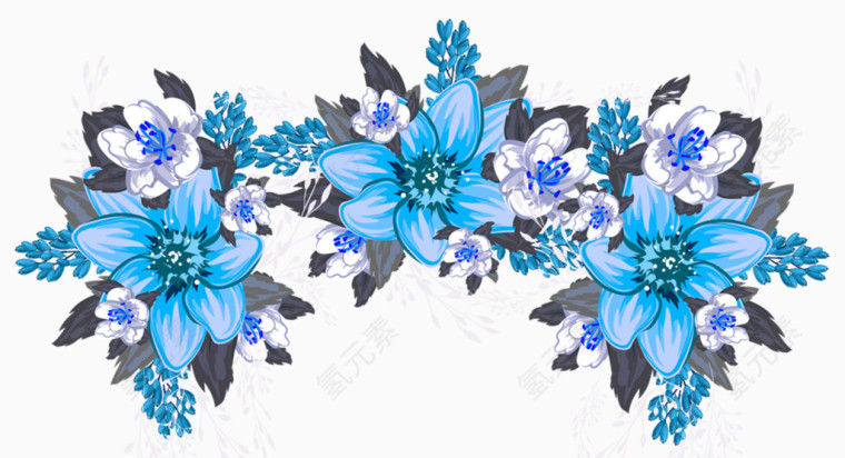 手绘蓝色水彩花