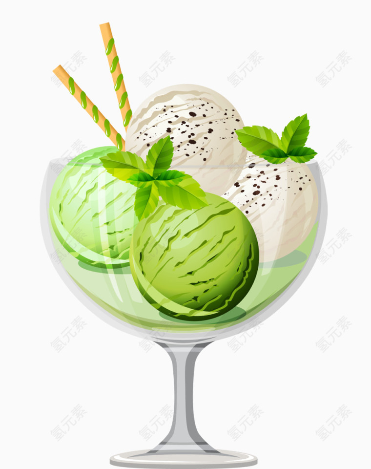 立体冰淇淋绿叶