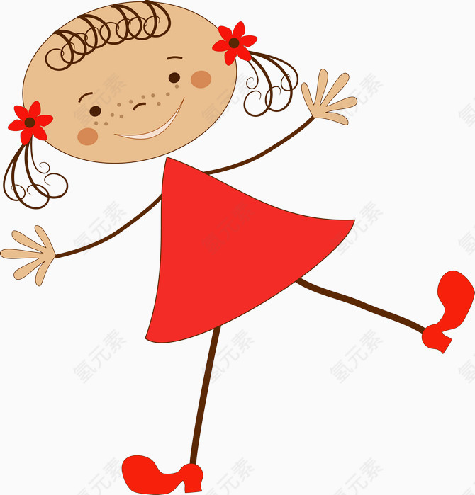 儿童手绘女孩红衣服