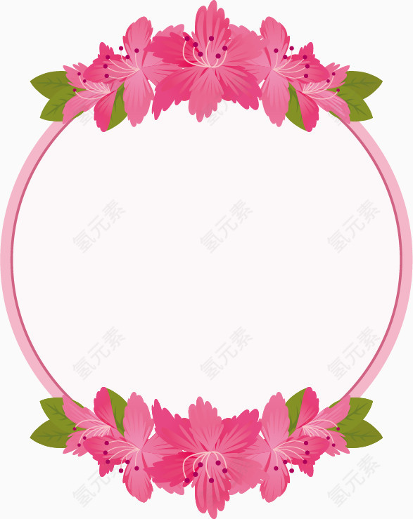 粉色桃花装饰的椭圆形边框