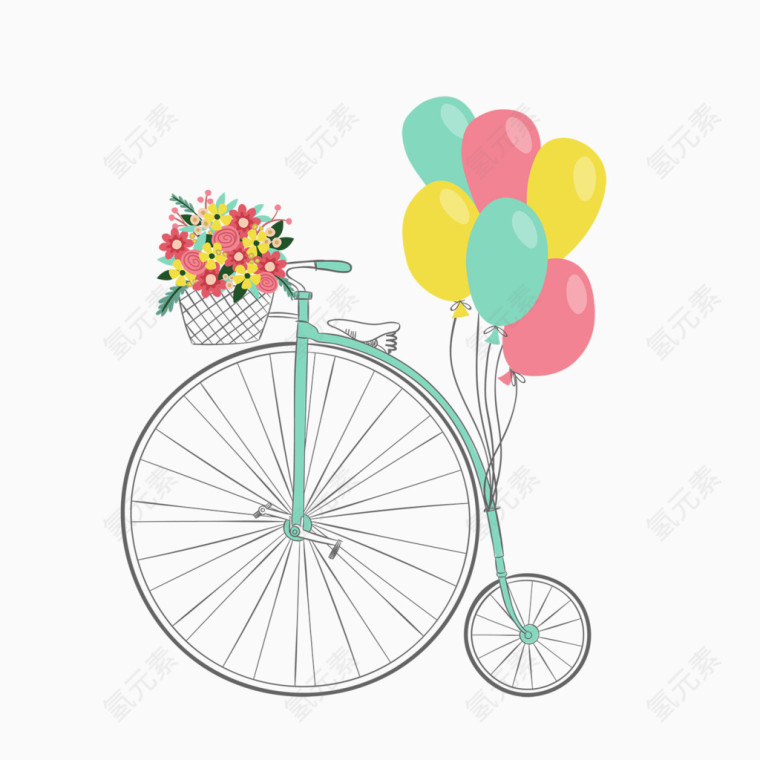 手绘带气球的自行车