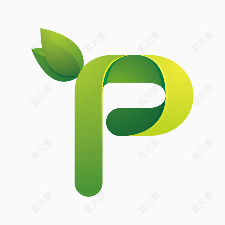 绿色环保叶子字母字体P