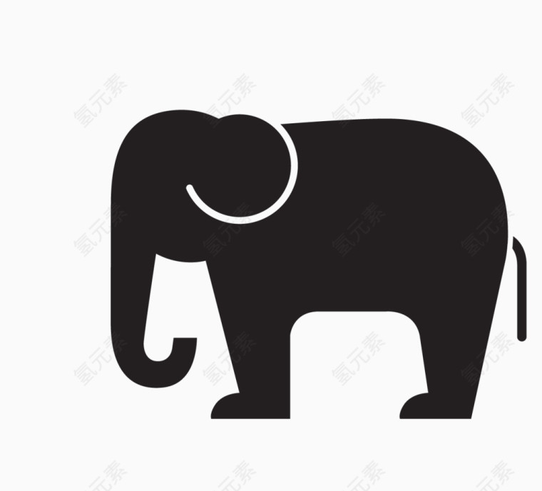 黑色手绘的动物大象