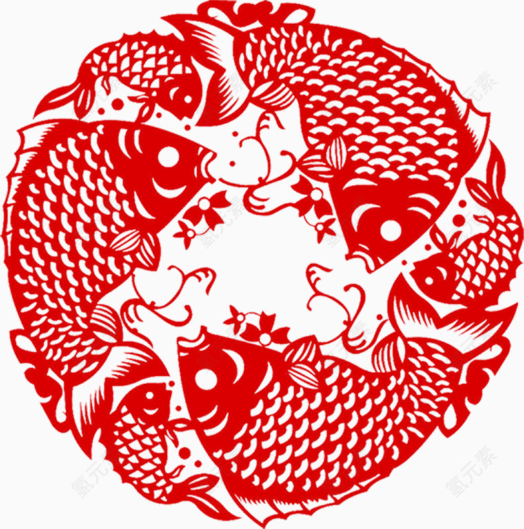 红色手绘金鱼喜庆吉祥窗花