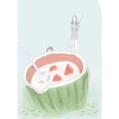 插画手绘夏天西瓜吃西瓜