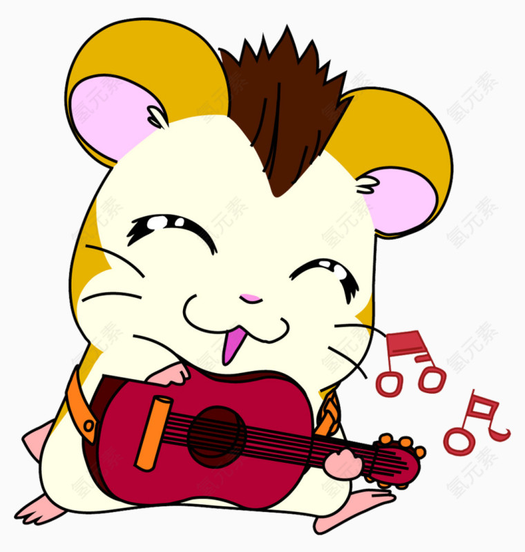 卡通手绘老鼠弹吉他