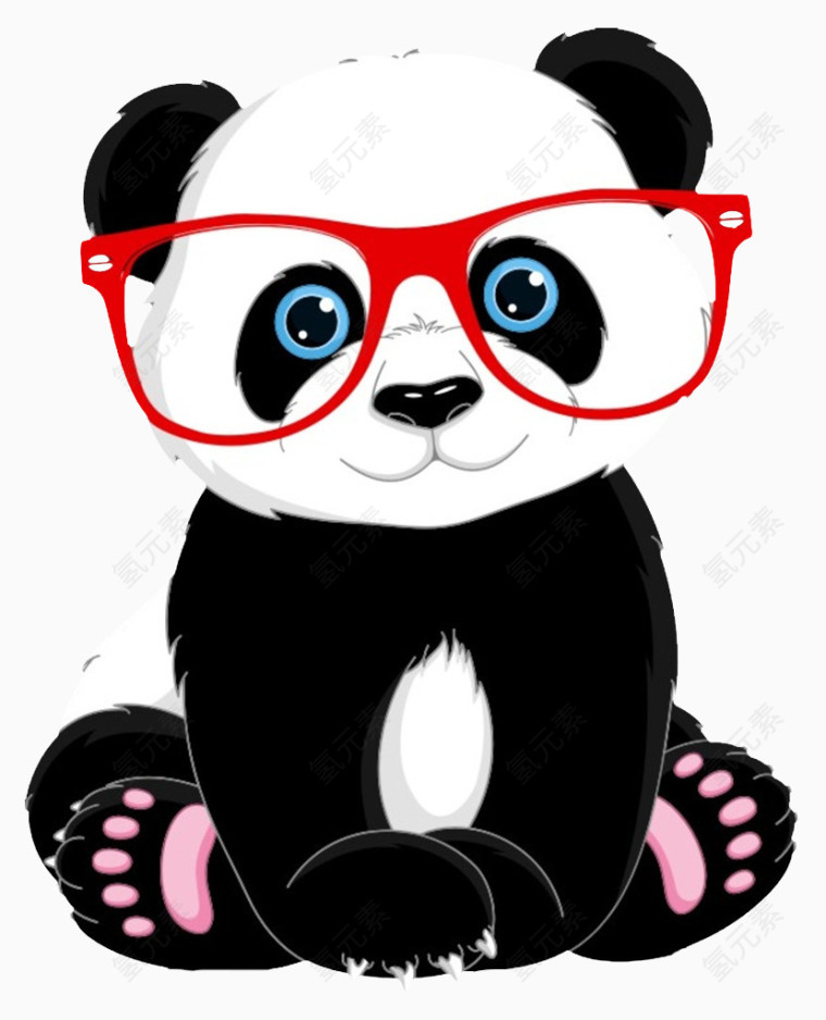 卡通手绘戴眼睛的熊猫