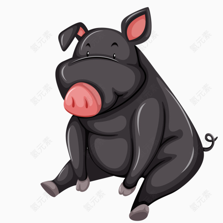 卡通手绘卧坐的大黑猪素材