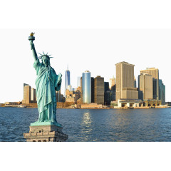 纽约建筑与自由女神像特写