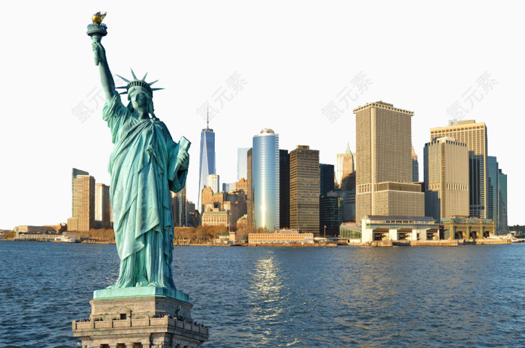 纽约建筑与自由女神像特写