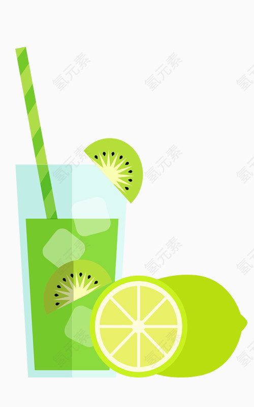 卡通绿色水果果汁