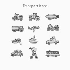 12款手绘交通工具图标矢量素材