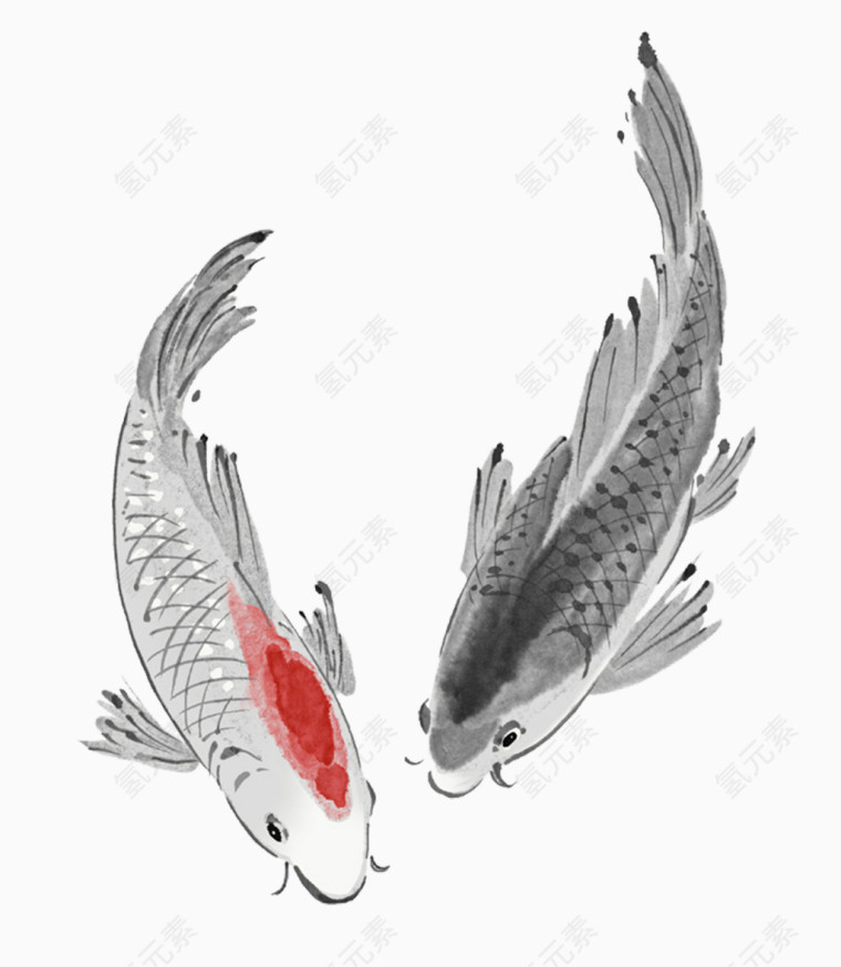 水墨画中国风装饰鱼