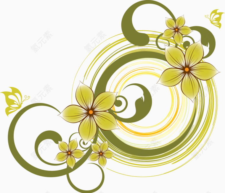 绿色花朵线条圆圈