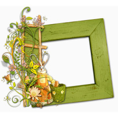 手绘花藤装饰的绿色木制边框