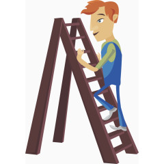 卡通建筑工人爬梯子
