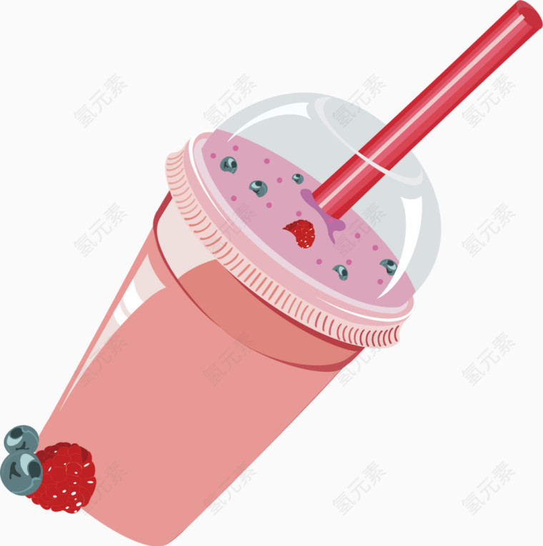 一杯树莓蓝莓奶昔卡通手绘装饰元素